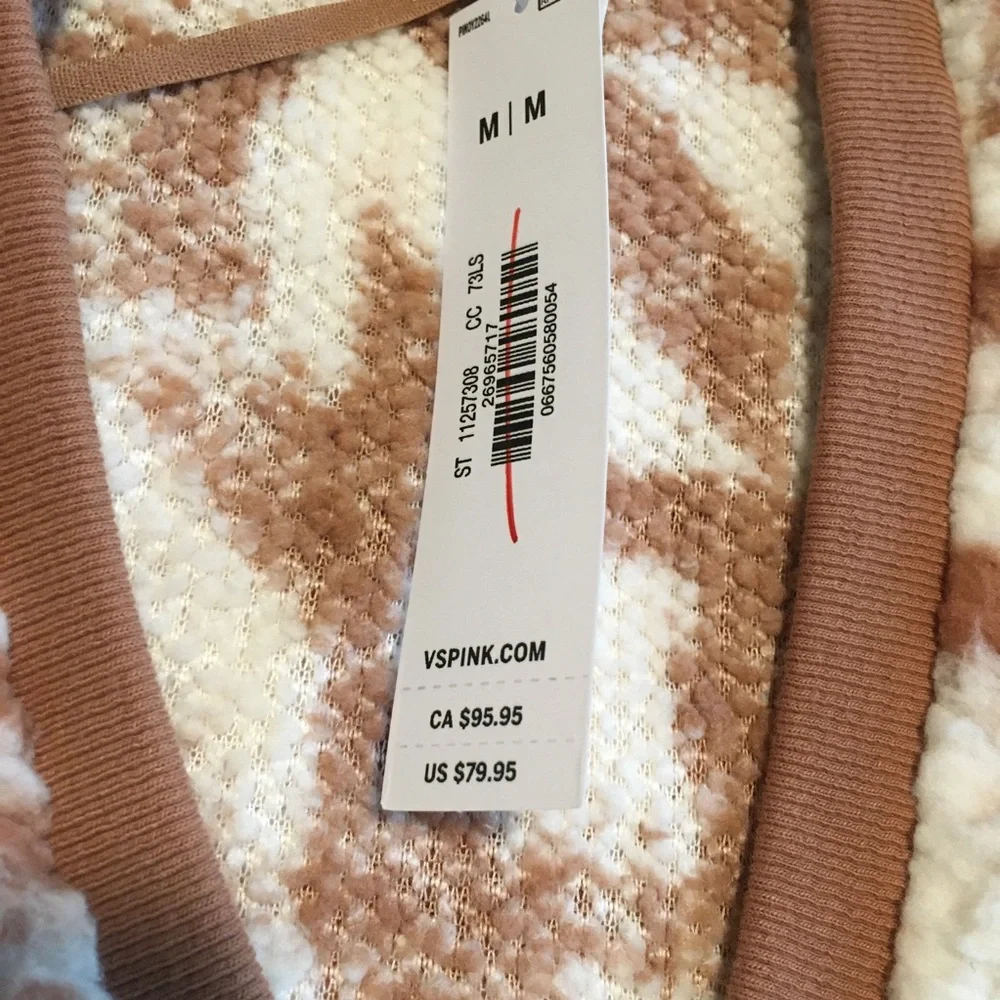 PINK Victoria's Secret Cream & Tan Sherpa Hooded Vest